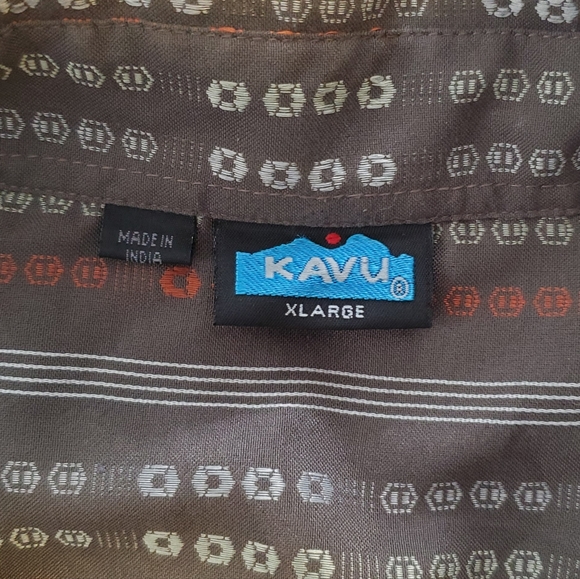 Kavu short sleeve striped button-up shirt patterned rust brown X-Large - Picture 3 of 4